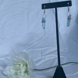 Handmade Blue crystal gold wrapped earrings
